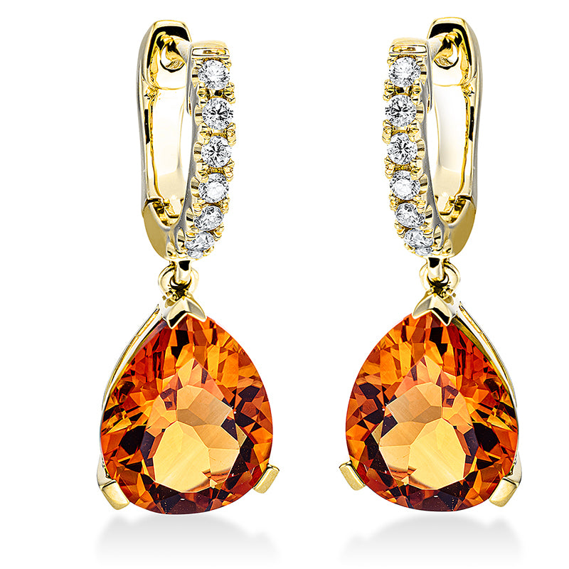 Ohrschmuck mit Citrin  aus 750/-18 Karat Gelbgold mit 14 Diamanten 0