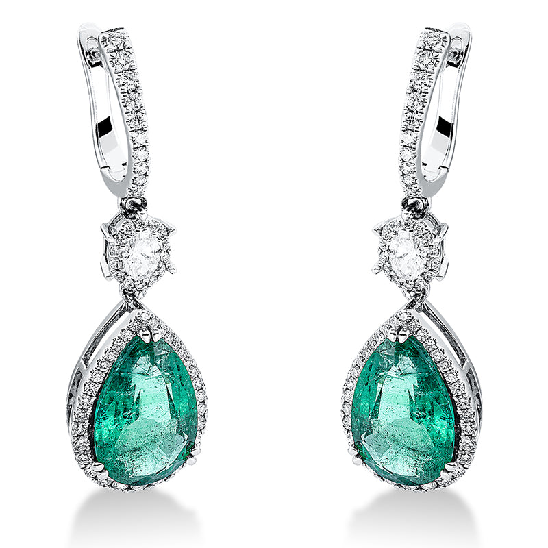 Ohrschmuck mit Smaragd  aus 750/-18 Karat Weißgold mit 114 Diamanten 1