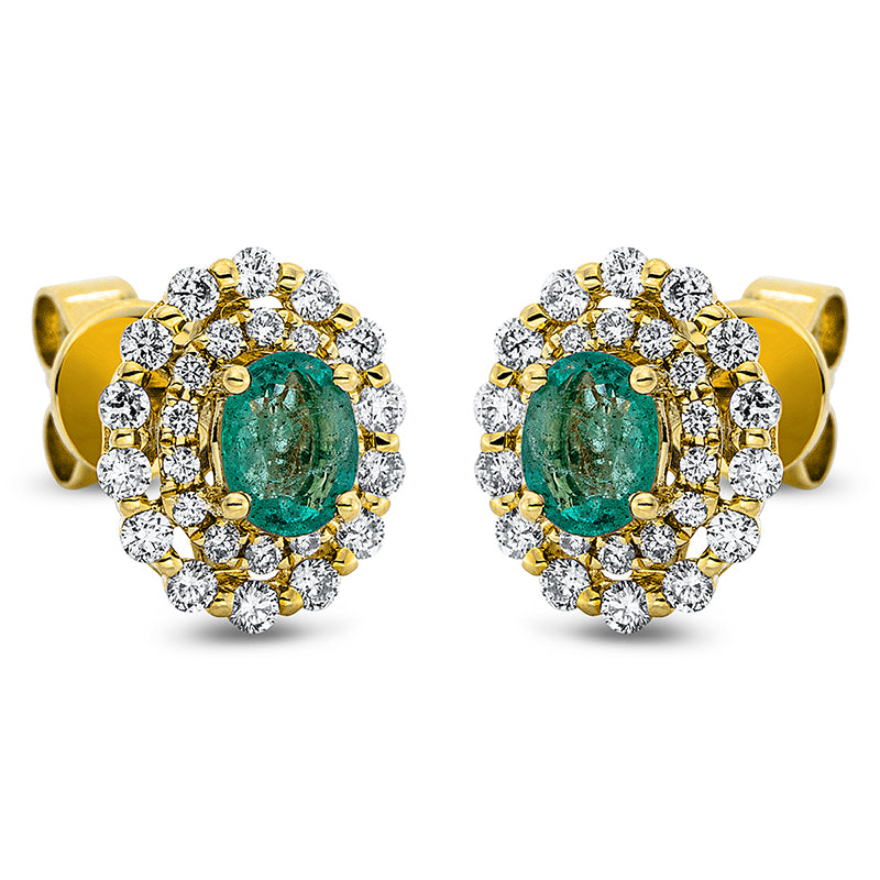 Ohrstecker mit Smaragd  aus 750/-18 Karat Gelbgold mit 56 Diamanten 0