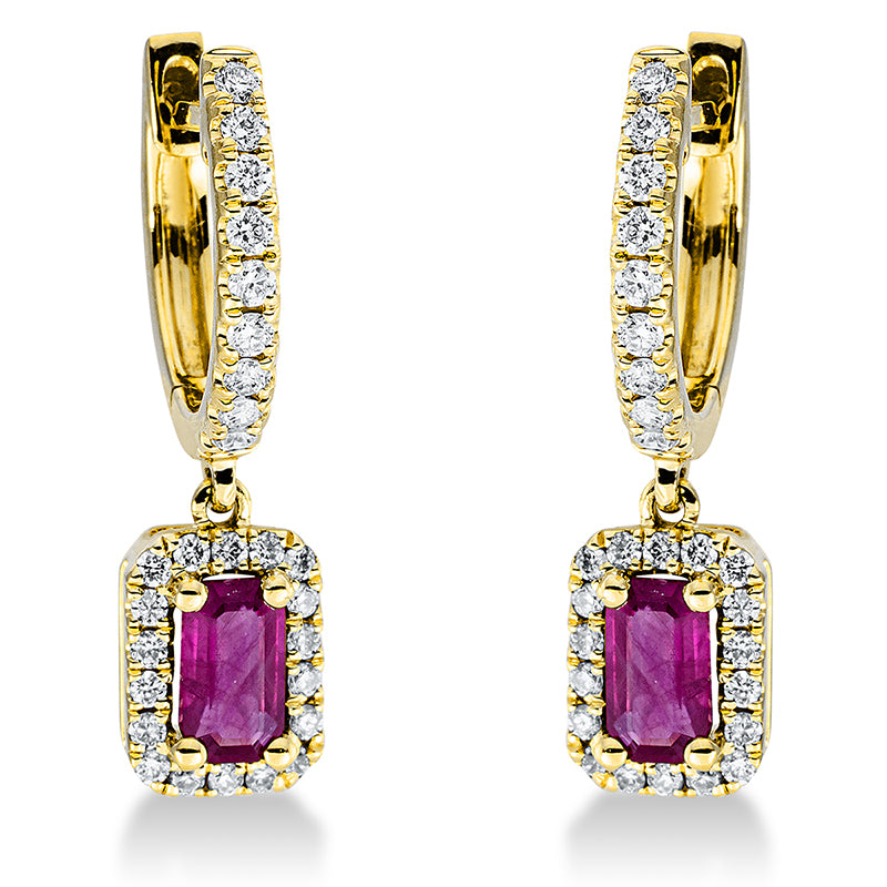 Ohrschmuck mit Rubin  aus 750/-18 Karat Gelbgold mit 54 Diamanten 0