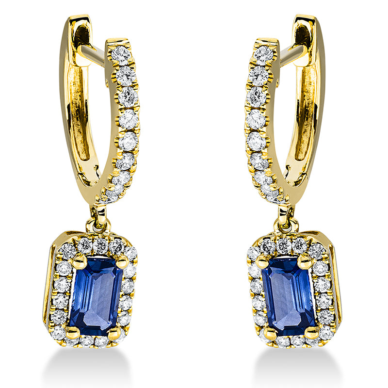 Ohrschmuck mit Saphir  aus 750/-18 Karat Gelbgold mit 54 Diamanten 0