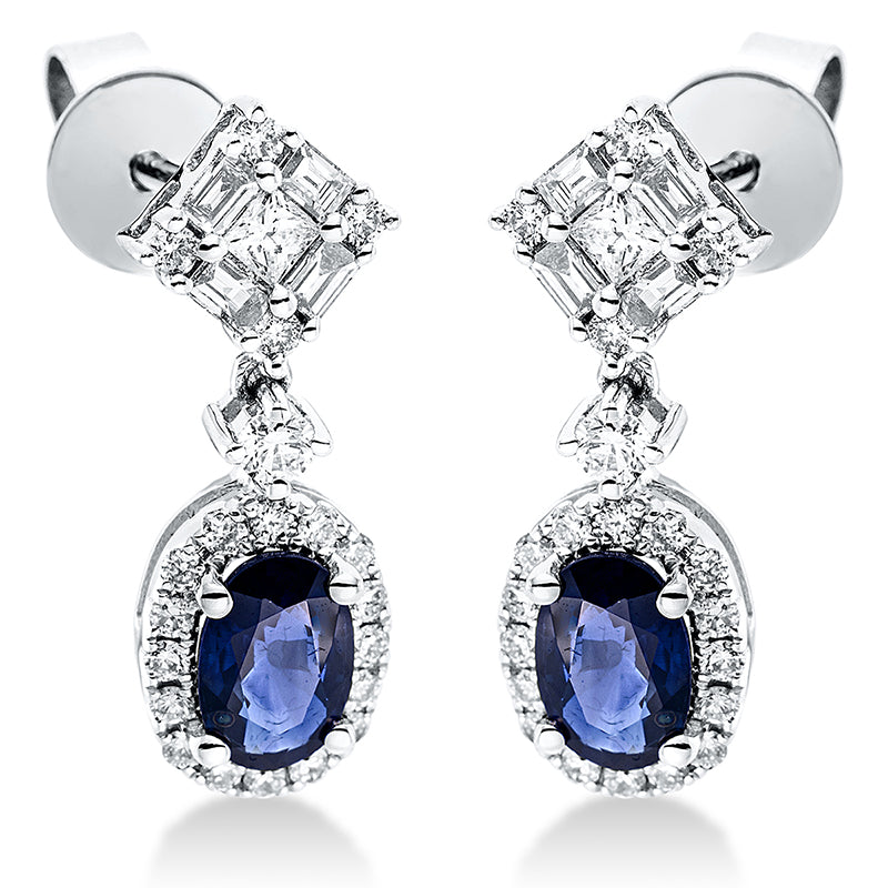 Ohrschmuck mit Saphir  aus 750/-18 Karat Weißgold mit 52 Diamanten 0