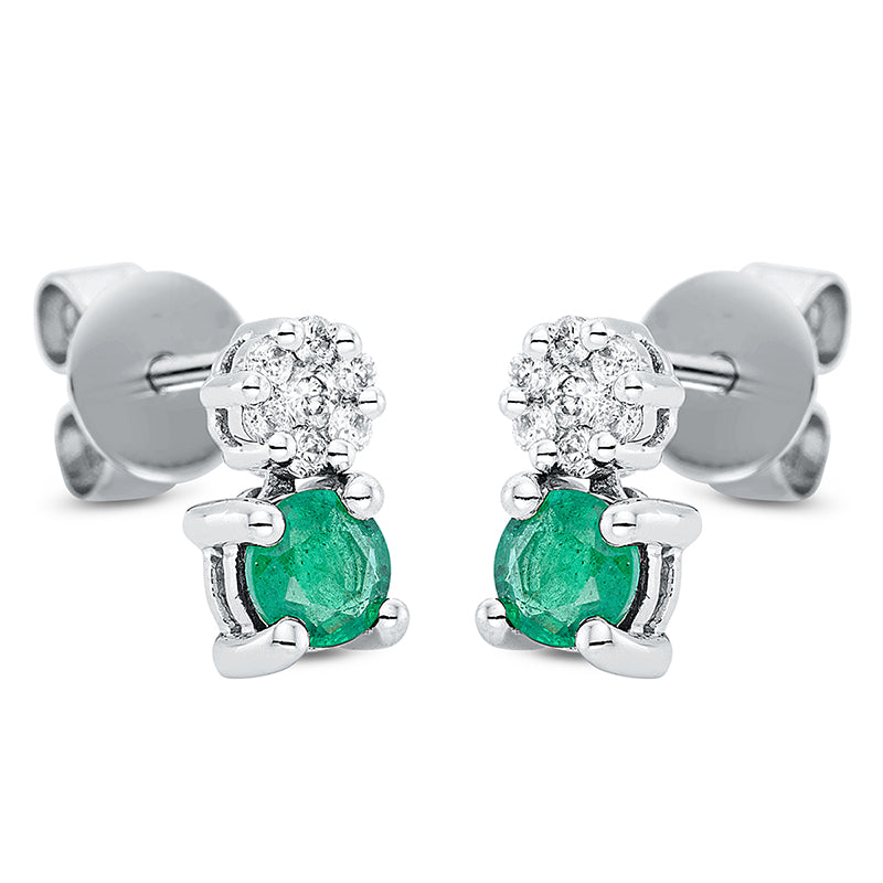 Ohrstecker mit Smaragd  aus 750/-18 Karat Weißgold mit 14 Diamanten 0