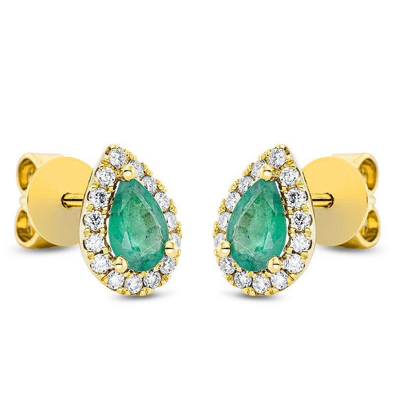 Ohrstecker mit Smaragd  aus 750/-18 Karat Gelbgold mit 30 Diamanten 0