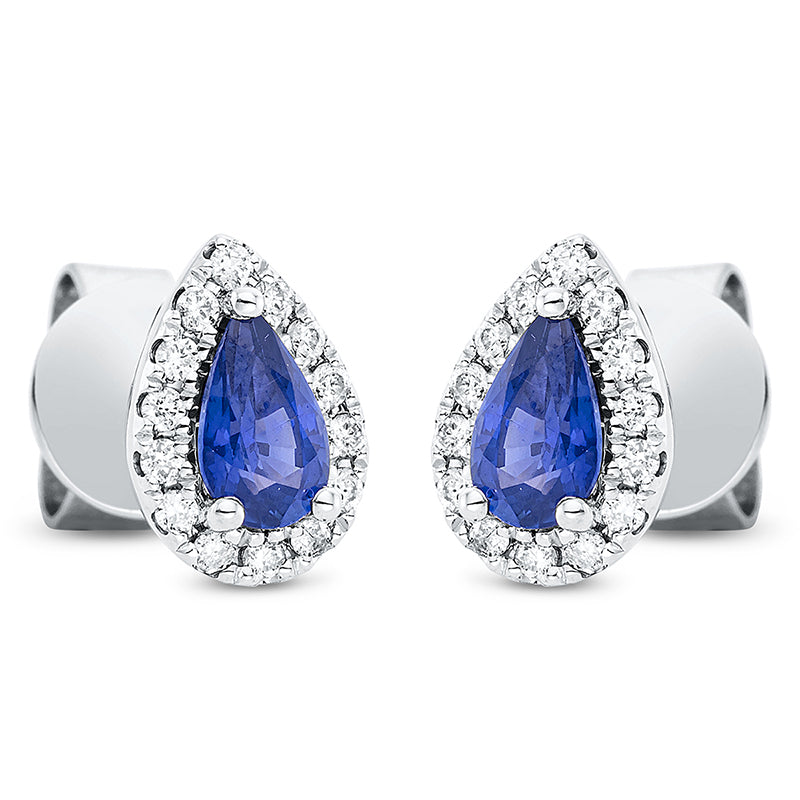 Ohrstecker mit Saphir  aus 750/-18 Karat Weißgold mit 28 Diamanten 0