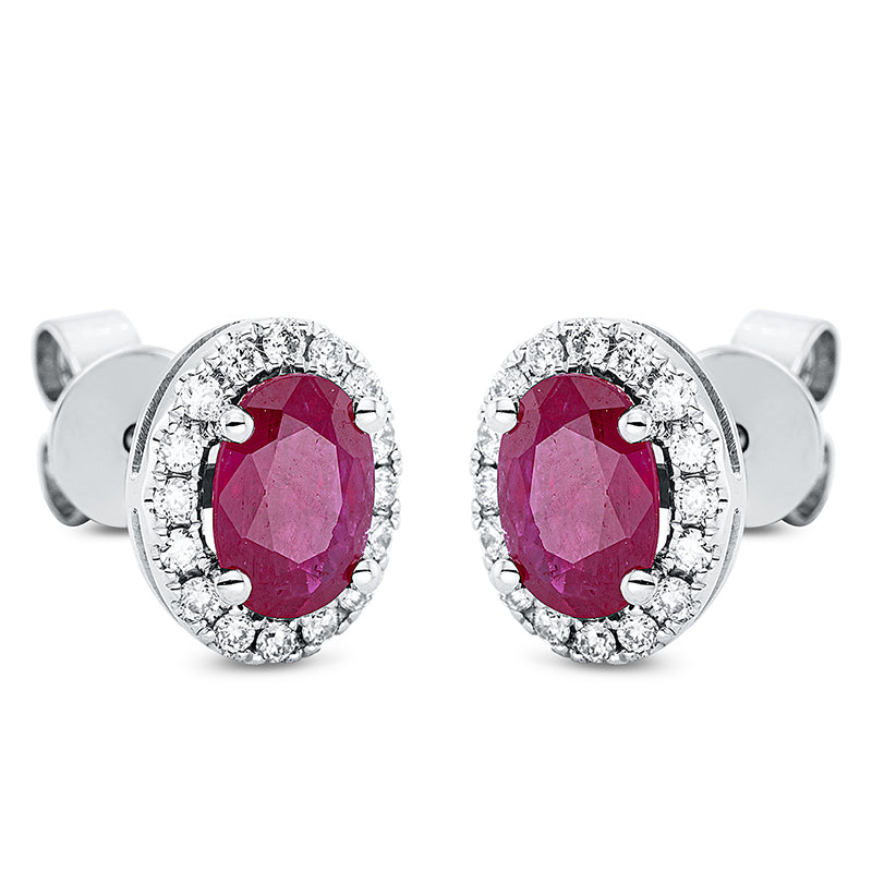 Ohrstecker mit Rubin  aus 750/-18 Karat Weißgold mit 32 Diamanten 0