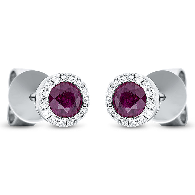 Ohrstecker mit Rubin  aus 750/-18 Karat Weißgold mit 30 Diamanten 0