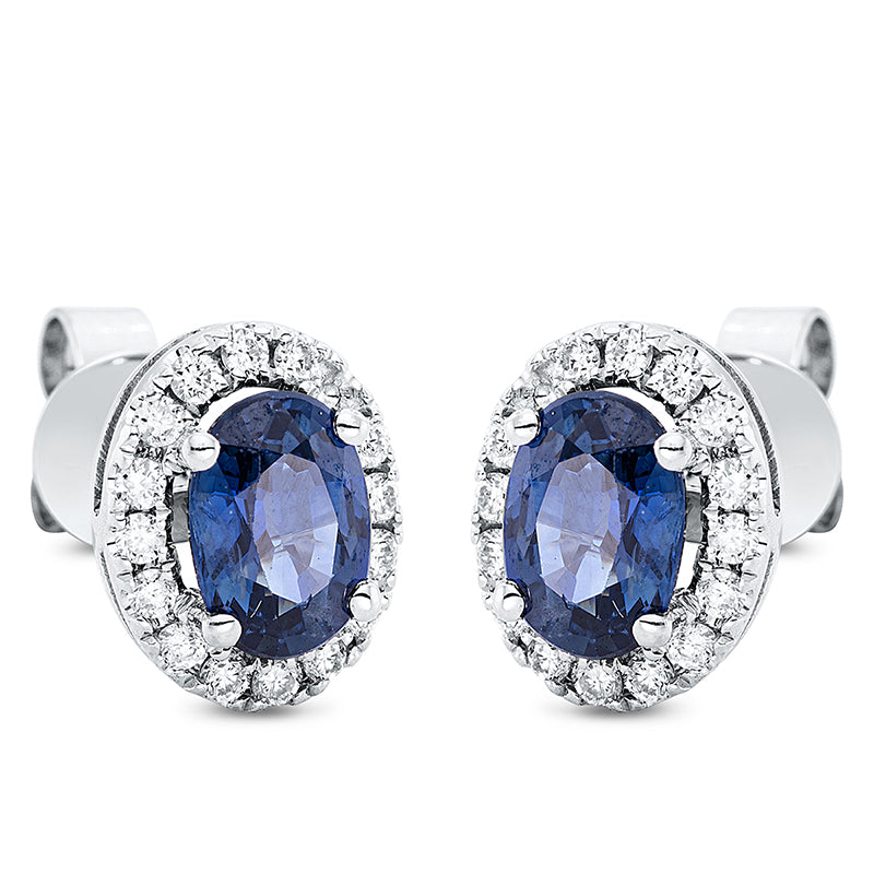 Ohrstecker mit Saphir  aus 750/-18 Karat Weißgold mit 32 Diamanten 0