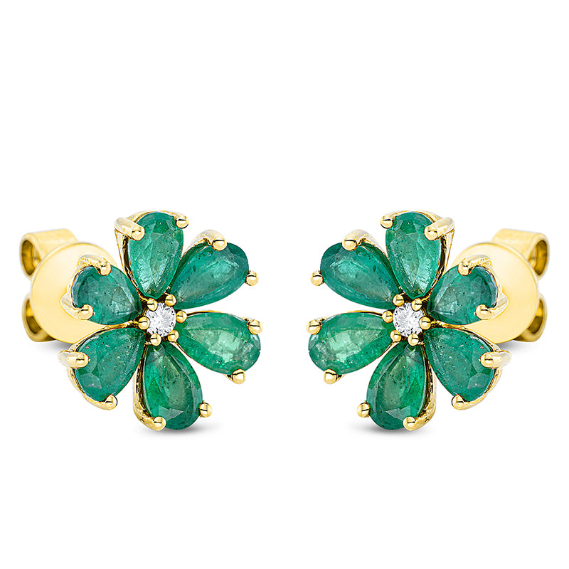 Ohrstecker mit Smaragd  aus 750/-18 Karat Gelbgold mit 2 Diamanten 0