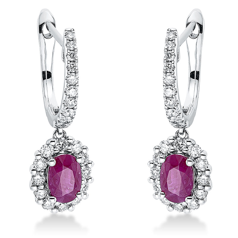 Ohrschmuck mit Rubin  aus 750/-18 Karat Weißgold mit 44 Diamanten 0