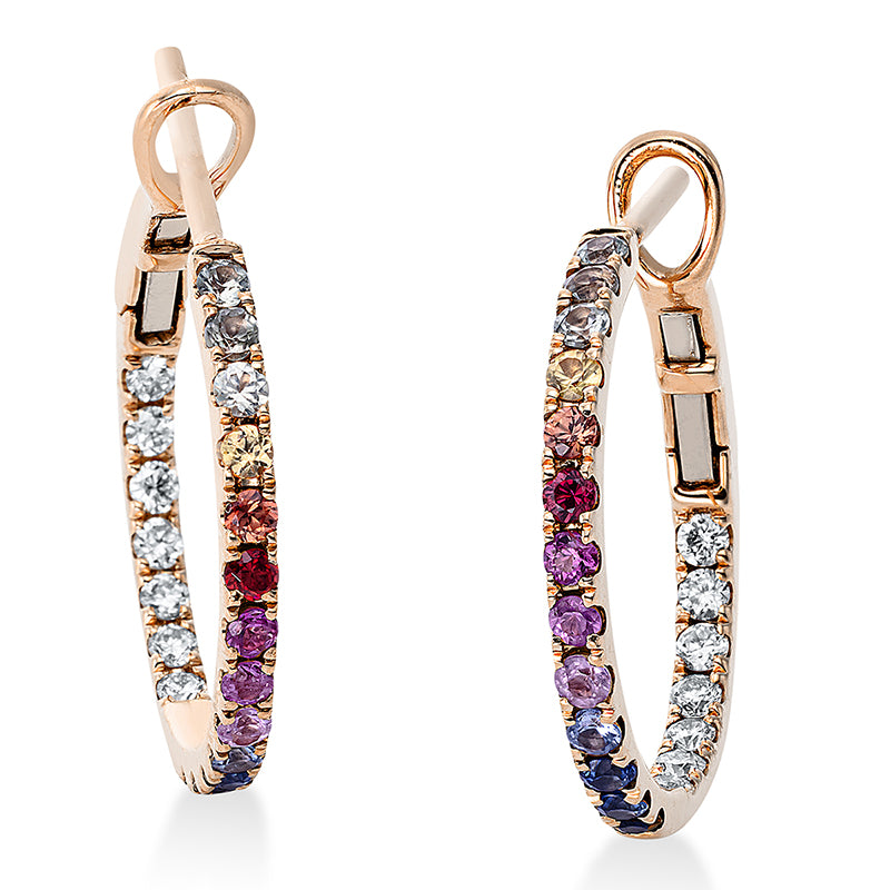 Creolen mit Saphir  aus 750/-18 Karat Rotgold mit 14 Diamanten 0