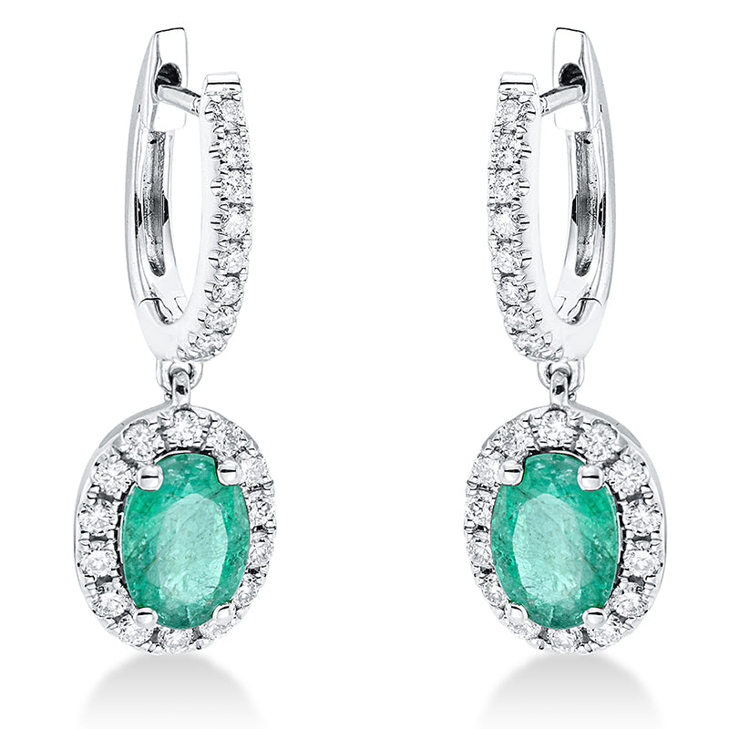 Ohrschmuck mit Smaragd  aus 750/-18 Karat Weißgold mit 46 Diamanten 0