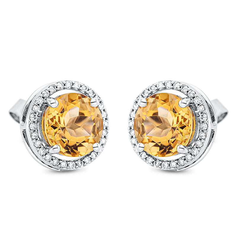 Ohrstecker mit Citrin  aus 750/-18 Karat Weißgold mit 56 Diamanten 0