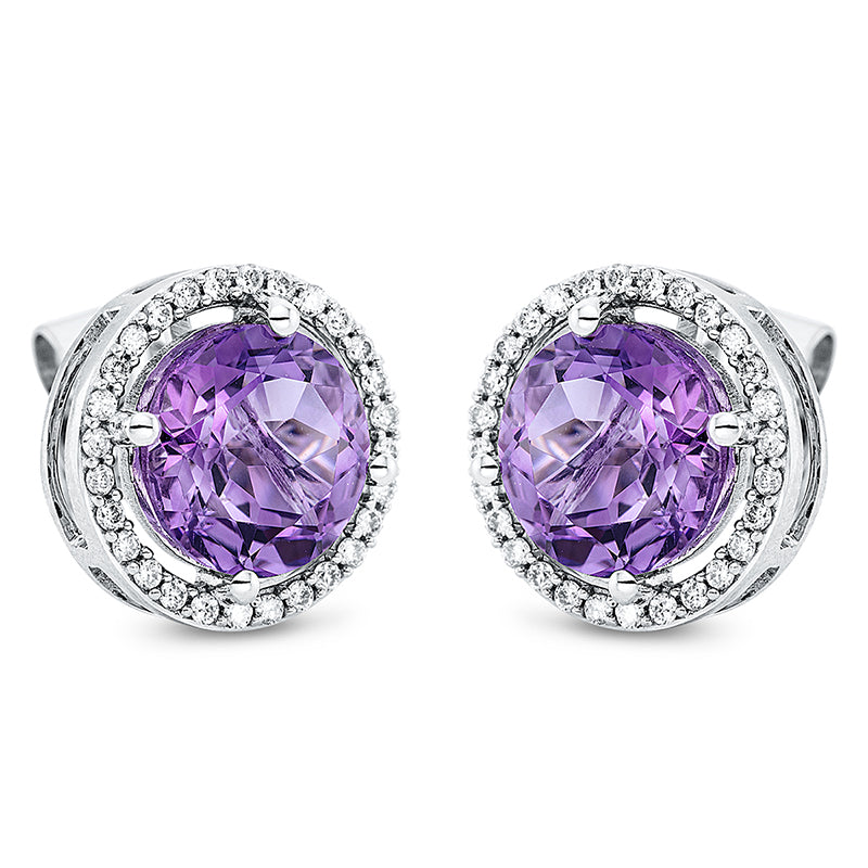 Ohrstecker mit Amethyst  aus 750/-18 Karat Weißgold mit 56 Diamanten 0