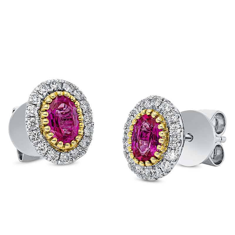 Ohrstecker mit Rubin  aus 750/-18 Karat Gelbgold / Weißgold mit 32 Diamanten 0