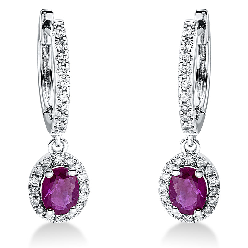 Ohrschmuck mit Rubin  aus 750/-18 Karat Weißgold mit 52 Diamanten 0