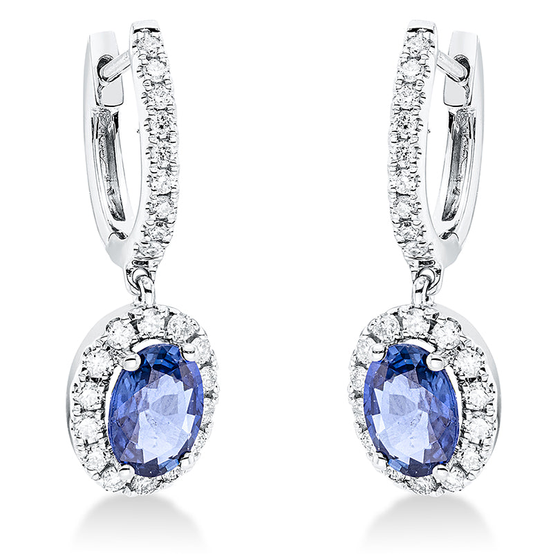Ohrschmuck mit Saphir  aus 750/-18 Karat Weißgold mit 46 Diamanten 0