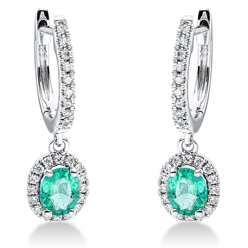 Ohrschmuck mit Smaragd  aus 750/-18 Karat Weißgold mit 52 Diamanten 0