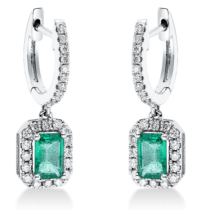 Ohrschmuck mit Smaragd  aus 750/-18 Karat Weißgold mit 52 Diamanten 0
