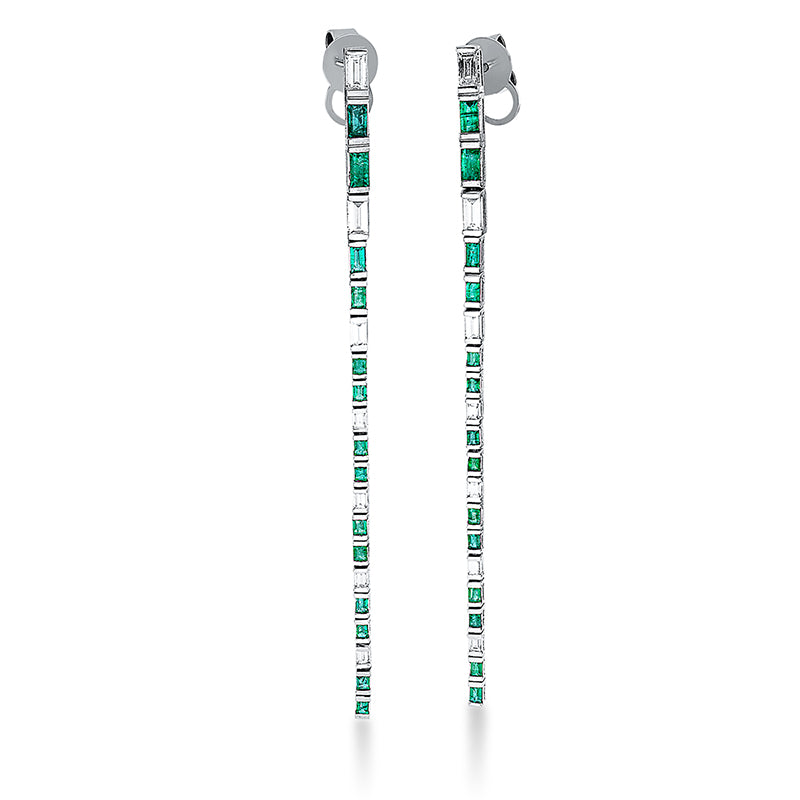 Ohrschmuck mit Smaragd  aus 750/-18 Karat Weißgold mit 14 Diamanten 0