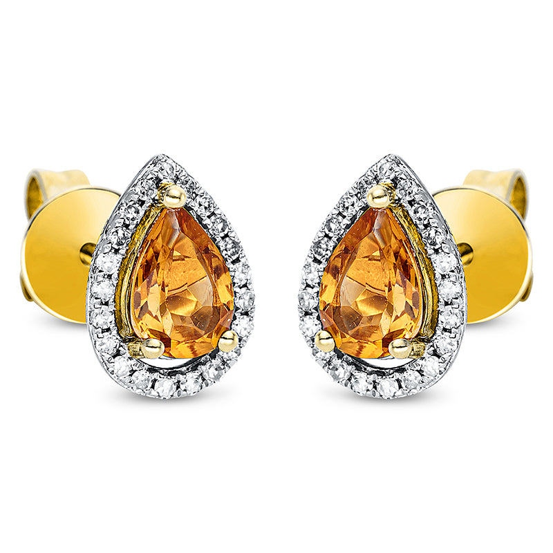 Ohrstecker mit Citrin  aus 585/-14 Karat Gelbgold mit 42 Diamanten 0