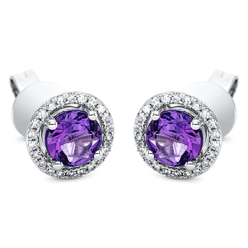 Ohrstecker mit Amethyst  aus 585/-14 Karat Weißgold mit 44 Diamanten 0