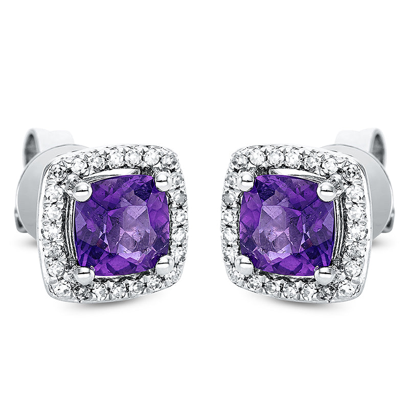 Ohrstecker mit Amethyst  aus 585/-14 Karat Weißgold mit 48 Diamanten 0