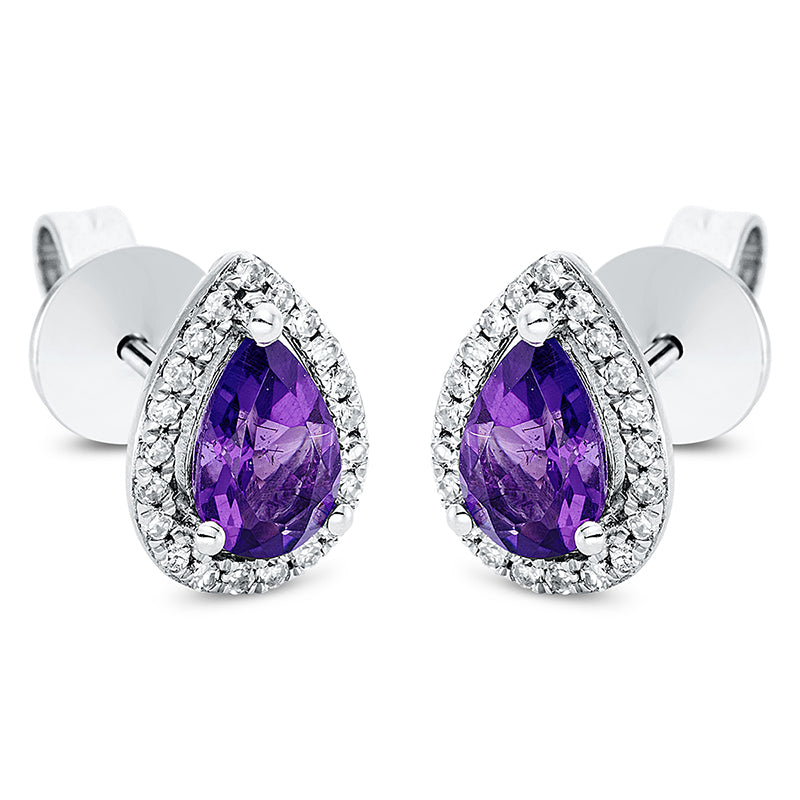 Ohrstecker mit Amethyst  aus 585/-14 Karat Weißgold mit 42 Diamanten 0