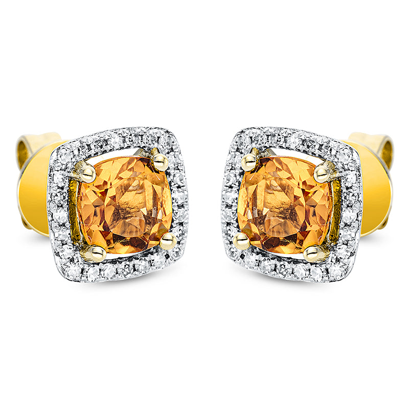 Ohrstecker mit Citrin  aus 585/-14 Karat Gelbgold mit 48 Diamanten 0