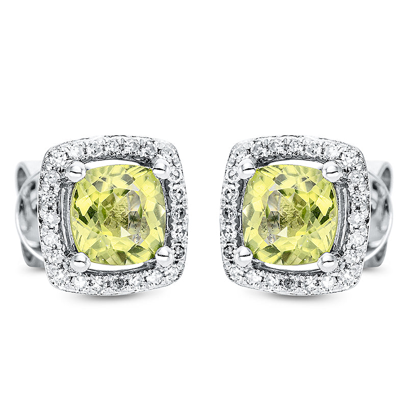 Ohrstecker mit Peridot  aus 585/-14 Karat Weißgold mit 48 Diamanten 0