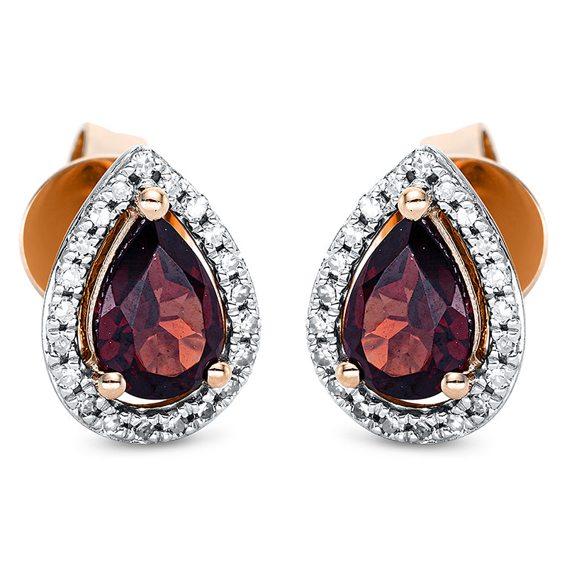Ohrstecker mit Granat  aus 585/-14 Karat Rotgold mit 42 Diamanten 0