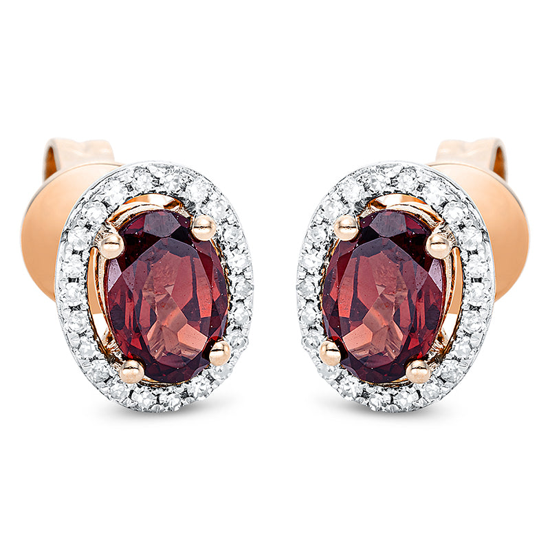 Ohrstecker mit Granat  aus 585/-14 Karat Rotgold mit 44 Diamanten 0