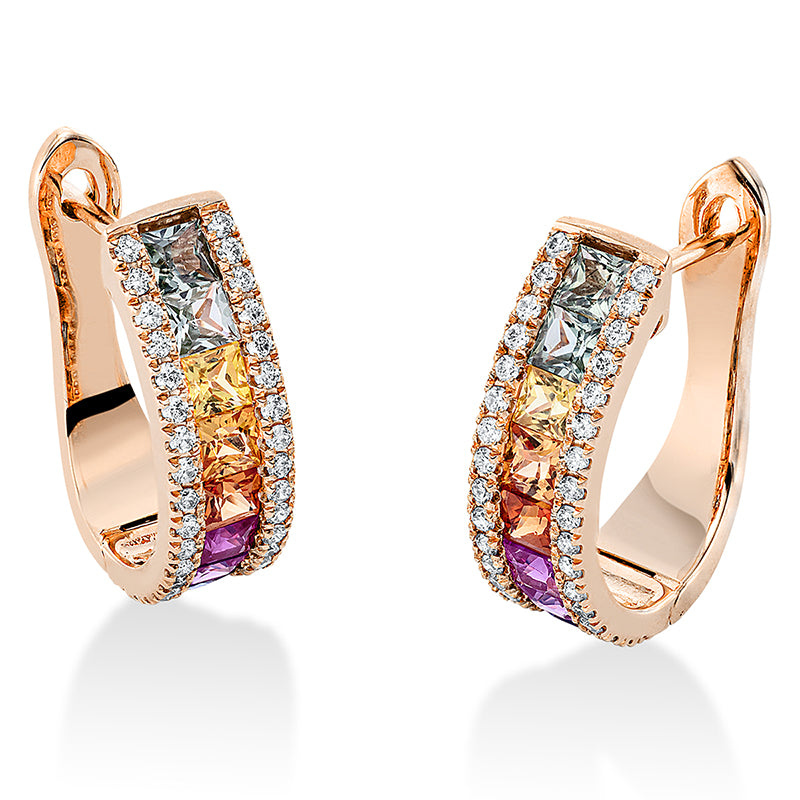 Creolen mit Saphir  aus 750/-18 Karat Rotgold mit 68 Diamanten 0