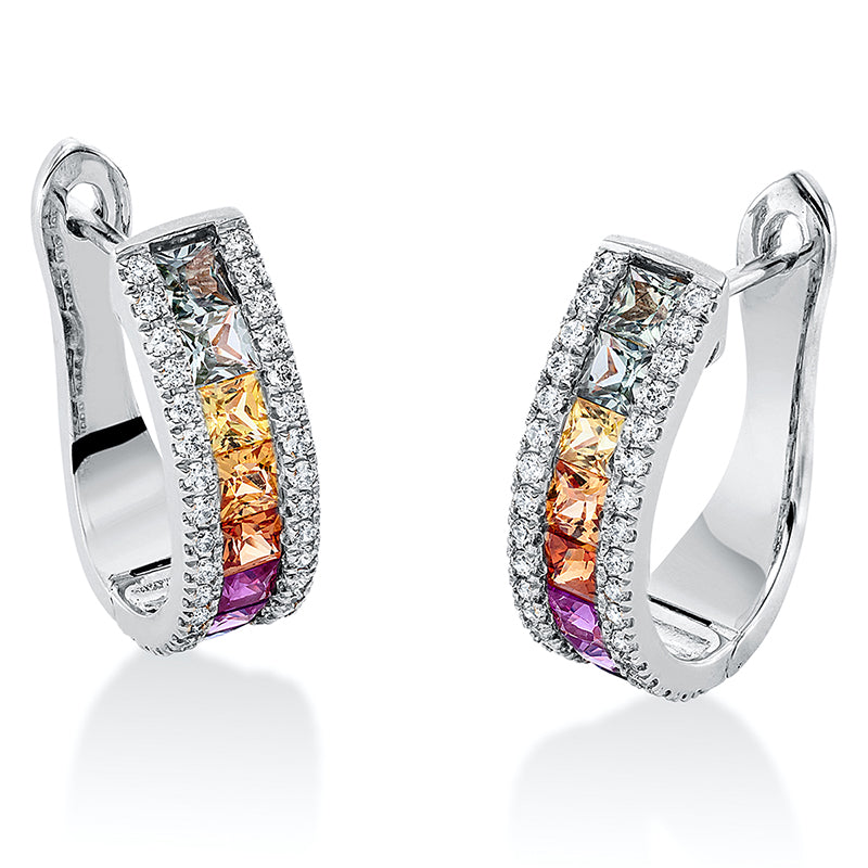 Creolen mit Saphir  aus 750/-18 Karat Weißgold mit 68 Diamanten 0