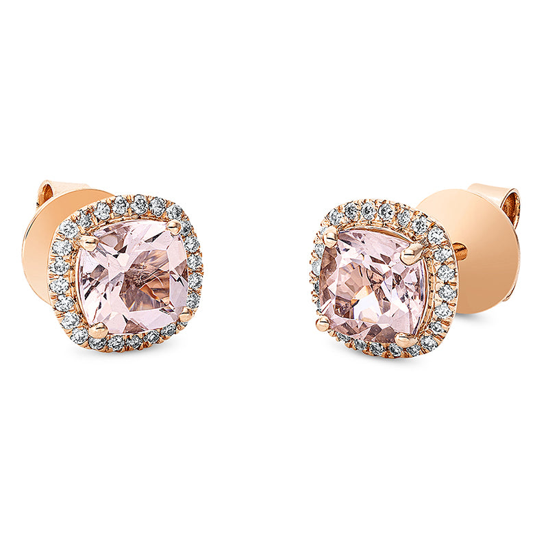 Ohrstecker mit Morganit  aus 750/-18 Karat Rotgold mit 48 Diamanten 0
