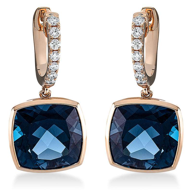 Ohrschmuck mit Topas  aus 750/-18 Karat Rotgold mit 14 Diamanten 0