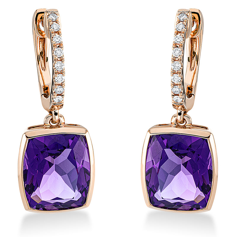 Ohrschmuck mit Amethyst  aus 750/-18 Karat Rotgold mit 16 Diamanten 0