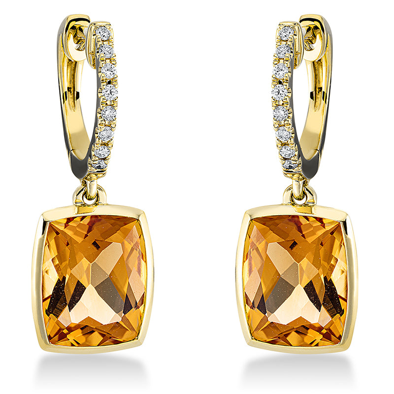 Ohrschmuck mit Citrin  aus 750/-18 Karat Gelbgold mit 16 Diamanten 0
