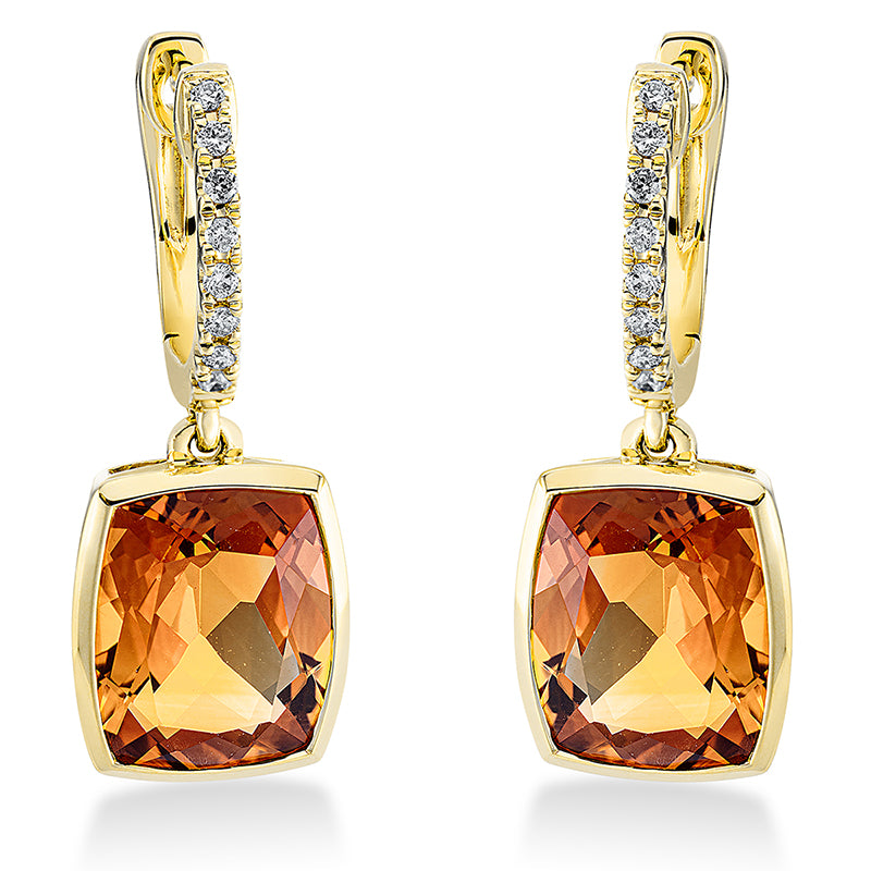 Ohrschmuck mit Citrin  aus 750/-18 Karat Gelbgold mit 16 Diamanten 0