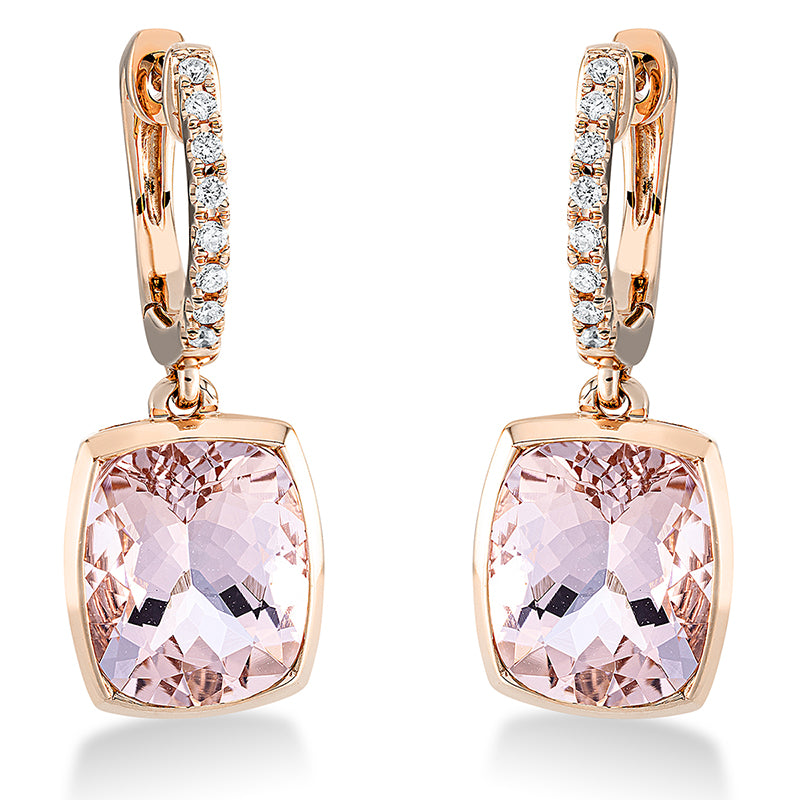 Ohrschmuck mit Morganit  aus 750/-18 Karat Rotgold mit 16 Diamanten 0