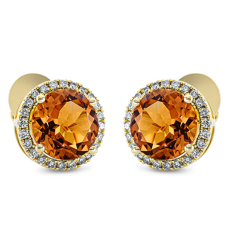 Ohrstecker mit Citrin  aus 750/-18 Karat Gelbgold mit 48 Diamanten 0
