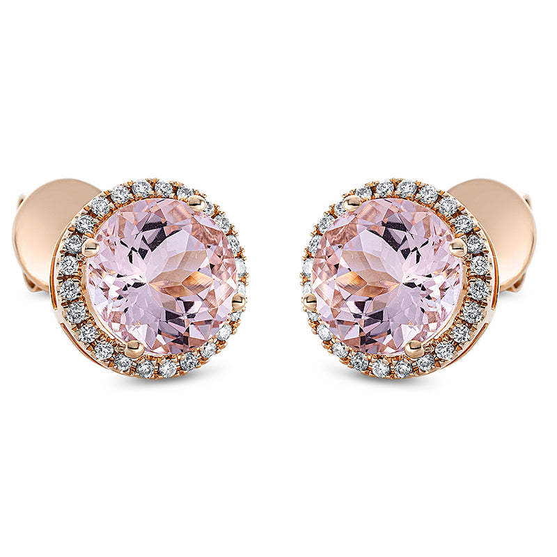 Ohrstecker mit Morganit  aus 750/-18 Karat Rotgold mit 48 Diamanten 0