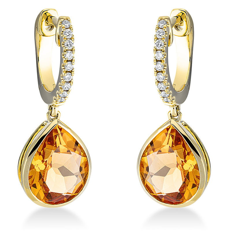 Ohrschmuck mit Citrin  aus 750/-18 Karat Gelbgold mit 18 Diamanten 0