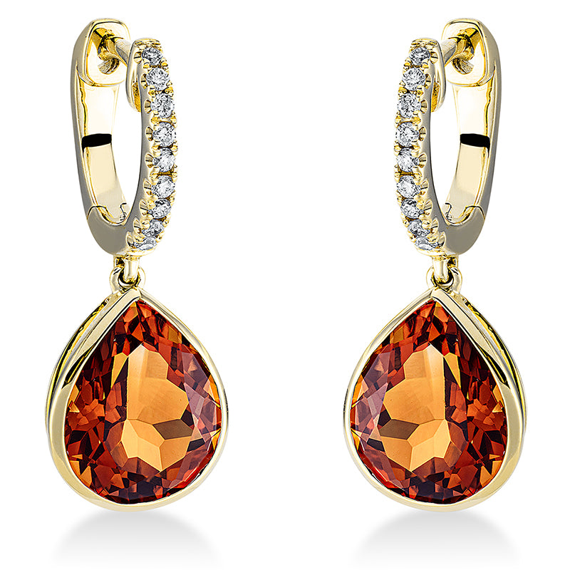 Ohrschmuck mit Citrin  aus 750/-18 Karat Gelbgold mit 18 Diamanten 0