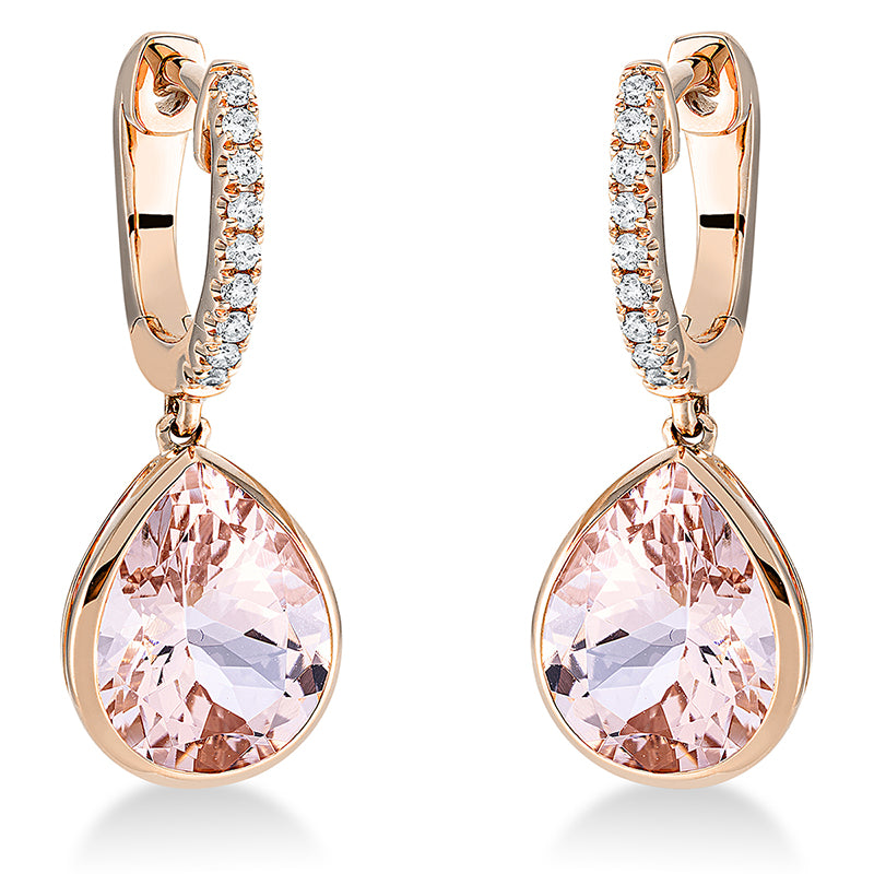 Ohrschmuck mit Morganit  aus 750/-18 Karat Rotgold mit 18 Diamanten 0
