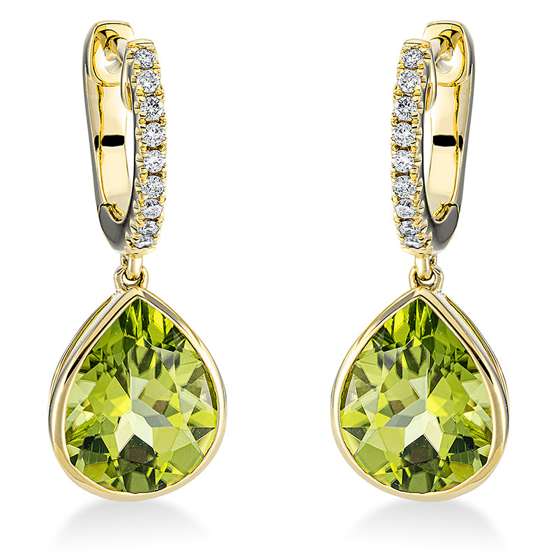 Ohrschmuck mit Peridot  aus 750/-18 Karat Gelbgold mit 18 Diamanten 0