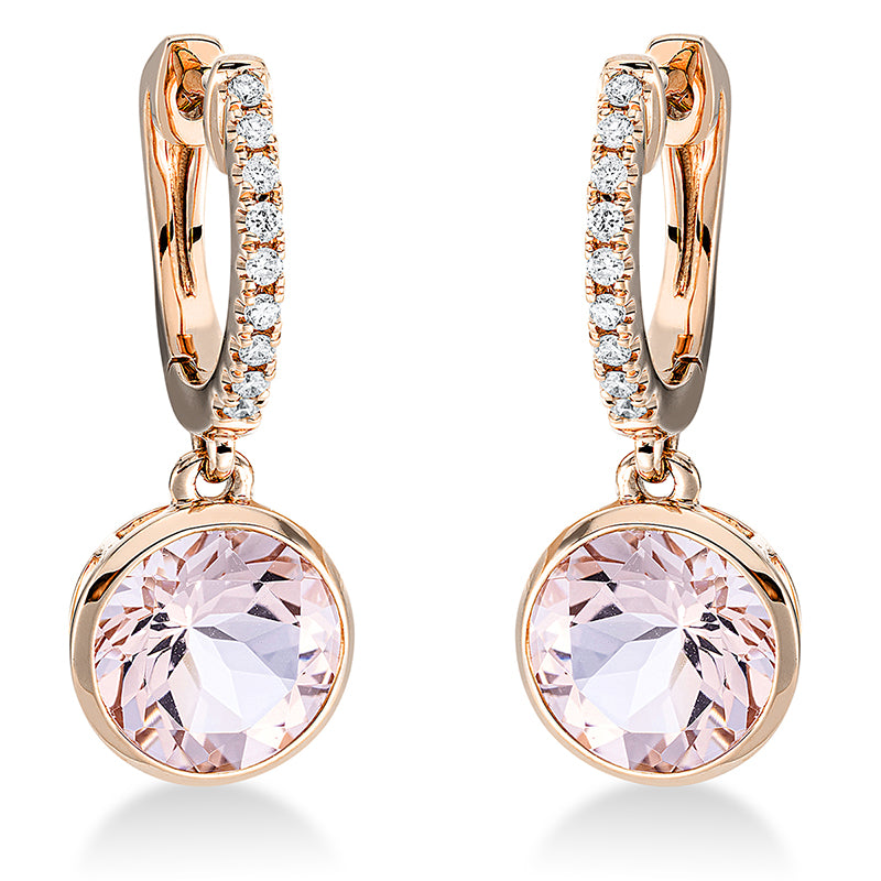 Ohrschmuck mit Morganit  aus 750/-18 Karat Rotgold mit 18 Diamanten 0