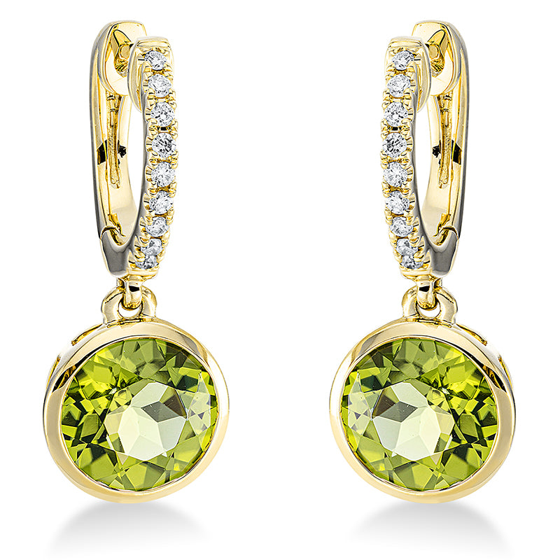 Ohrschmuck mit Peridot  aus 750/-18 Karat Gelbgold mit 18 Diamanten 0