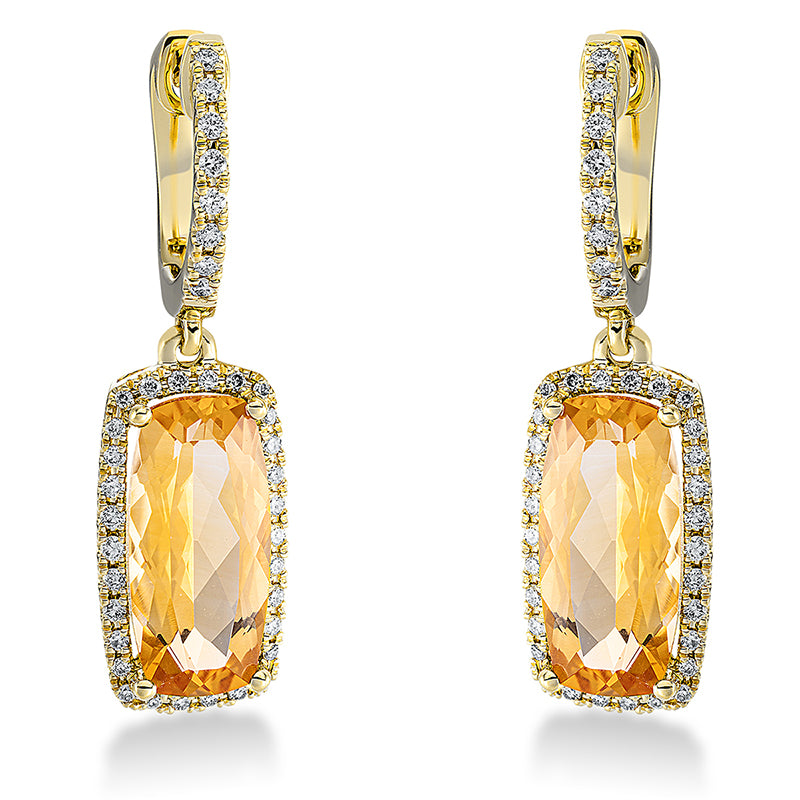 Ohrschmuck mit Citrin  aus 750/-18 Karat Gelbgold mit 76 Diamanten 0