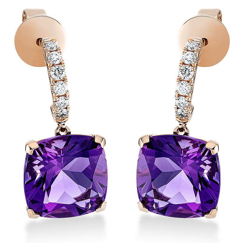 Ohrschmuck mit Amethyst  aus 750/-18 Karat Rotgold mit 12 Diamanten 0
